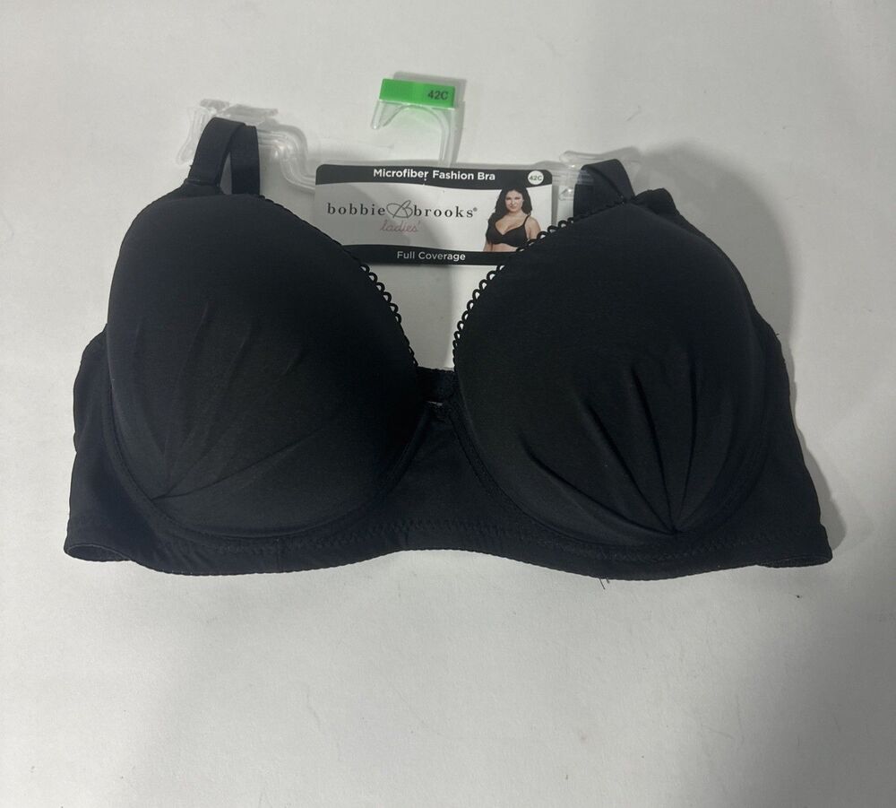 Bobbie Brooks 42C Black Microfiber Fashion Bra Full Coverage Underwire Bra